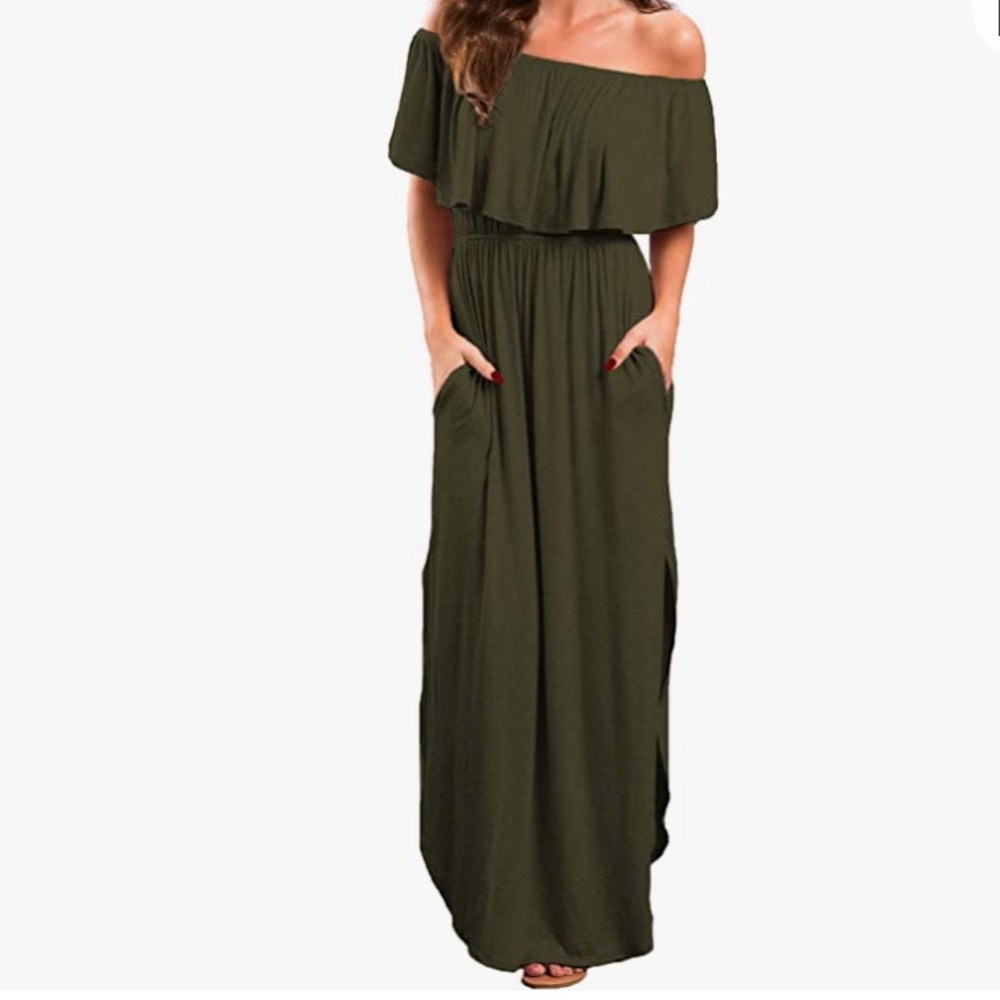 Off the Shoulder Maxi Dress with Pockets
